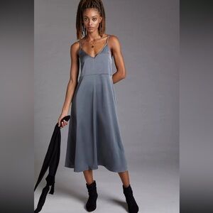 Daily Practice by Anthropologie grey satin midi slip dress